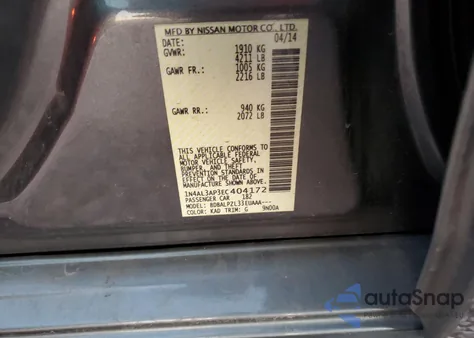 2014 Nissan Altima 2.5 from USA, damaged, VIN 1N4AL3AP3EC404172